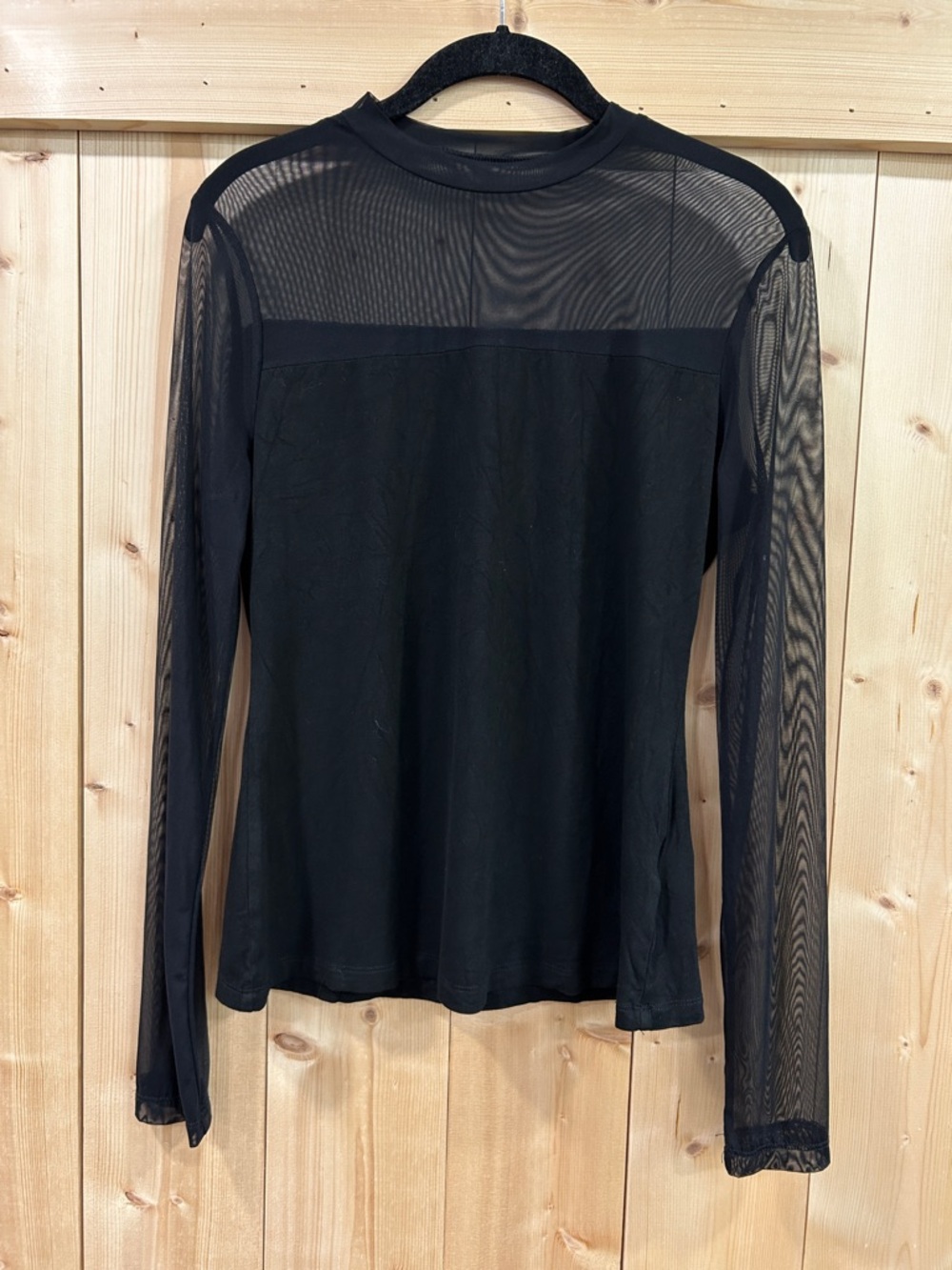 Chic Black Long-Sleeve Top with Sheer Mesh Panels, Med, Whimsygoth Dark Romantic